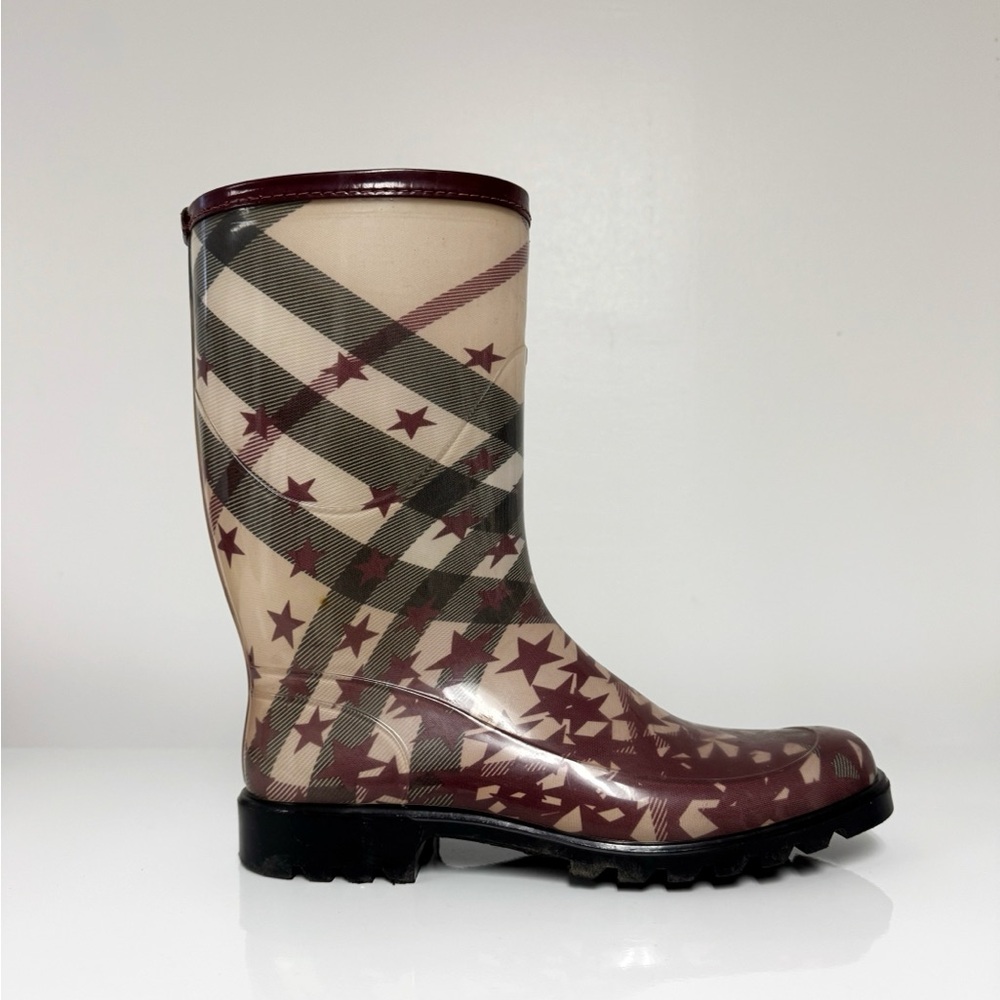 Burberry Nova Painted Star Plaid Check Rubber Rain Boots sz 39
